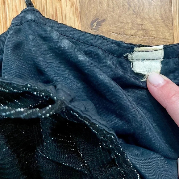 Vintage Pleated Sleeveless Sparkly Black Sheer Mini Dress Size Small - Picture 3 of 5